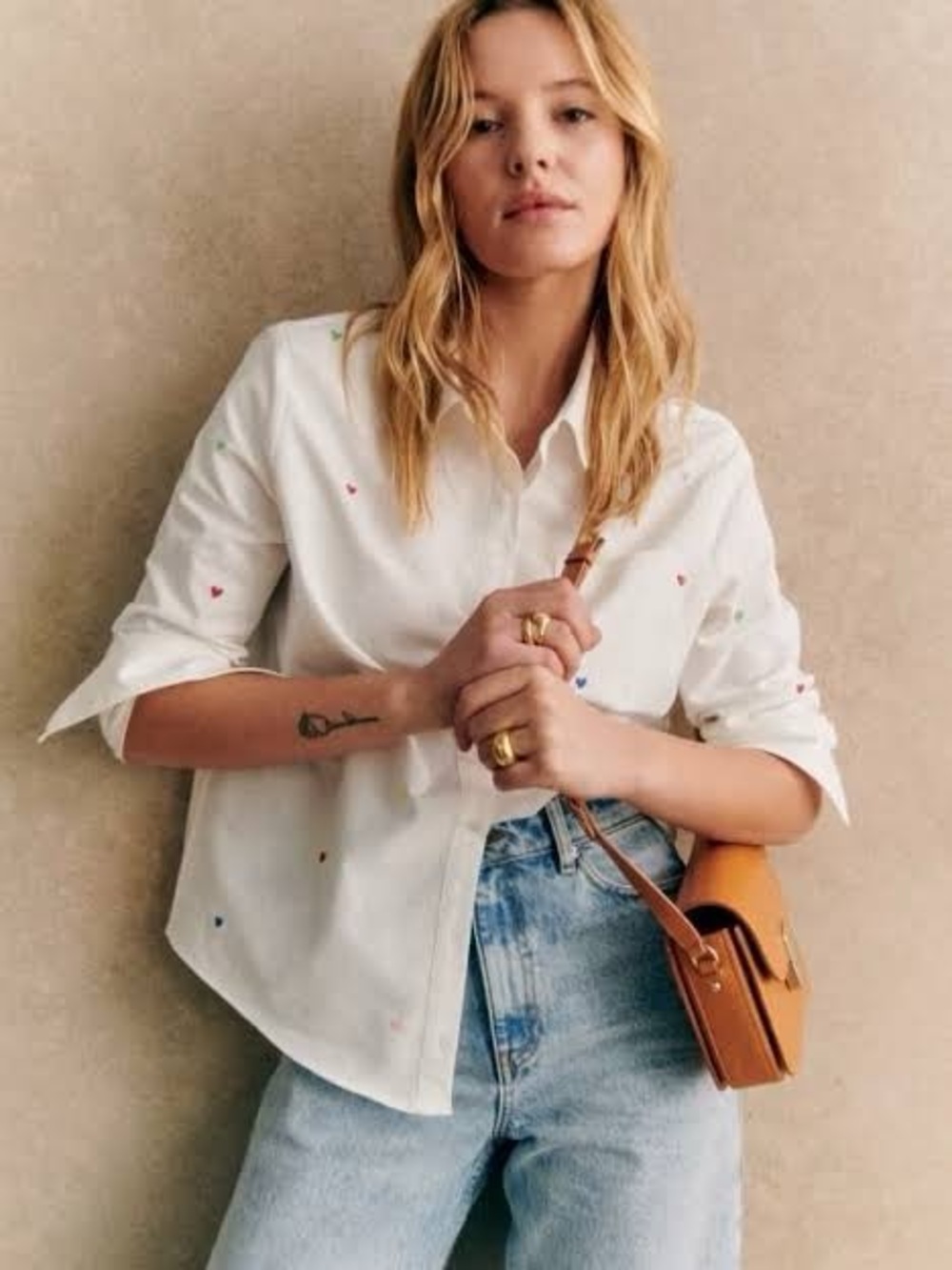 Sézane Tomboy Embroidered Hearts
